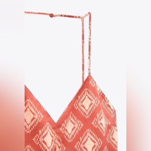 Zara NWOT Printed The Jami Print Jumpsuit orange/creme size Small - Picture 7 of 9